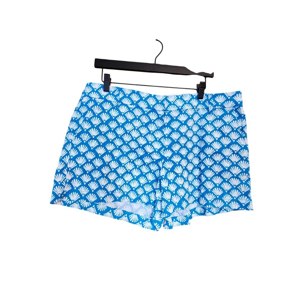 J.Crew Womens 3.5" Blue & White Shell Print Shorts Size 14 Cotton Blend NWT